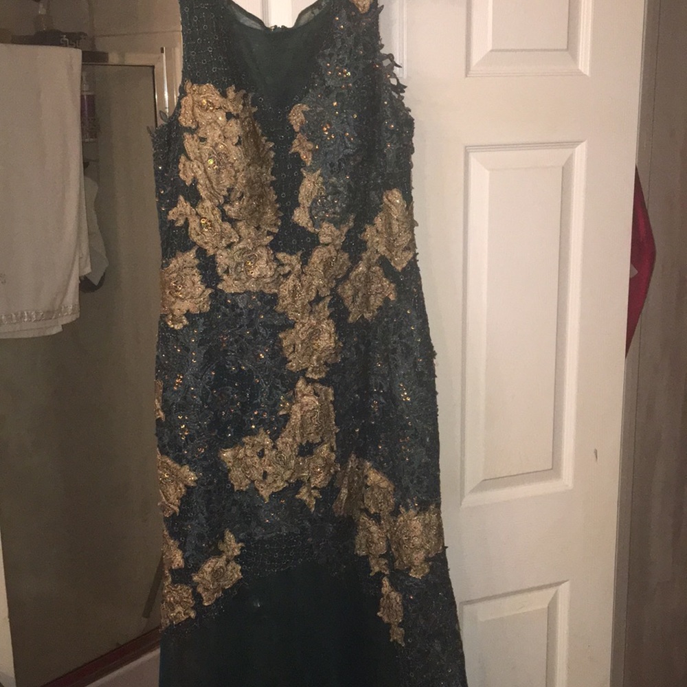 Fancy hunter green and gold dress